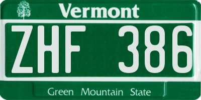 VT license plate ZHF386
