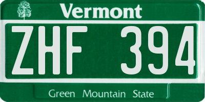 VT license plate ZHF394