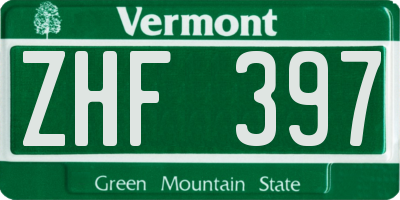 VT license plate ZHF397