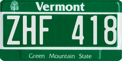 VT license plate ZHF418
