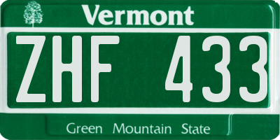 VT license plate ZHF433