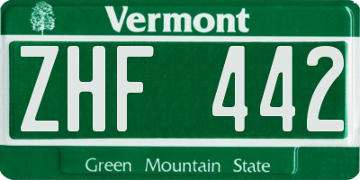 VT license plate ZHF442