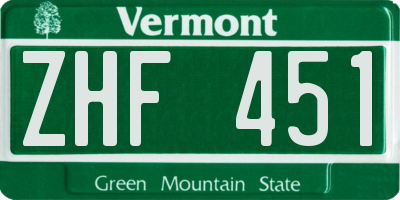 VT license plate ZHF451