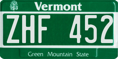 VT license plate ZHF452