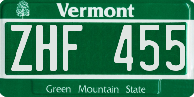 VT license plate ZHF455