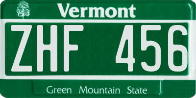 VT license plate ZHF456