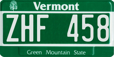 VT license plate ZHF458