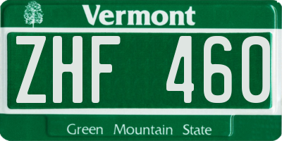 VT license plate ZHF460