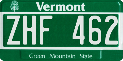 VT license plate ZHF462