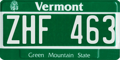 VT license plate ZHF463