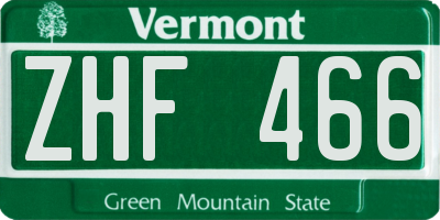 VT license plate ZHF466