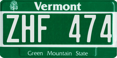 VT license plate ZHF474