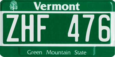 VT license plate ZHF476