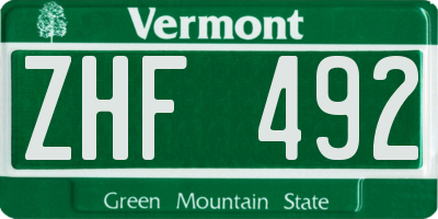 VT license plate ZHF492