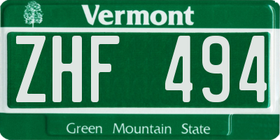 VT license plate ZHF494