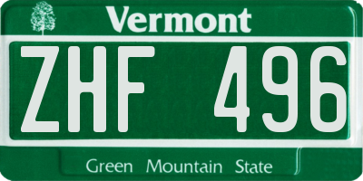 VT license plate ZHF496