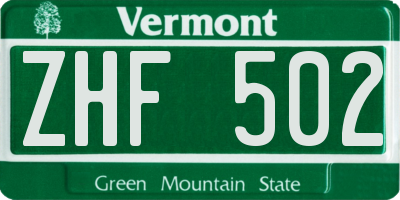 VT license plate ZHF502