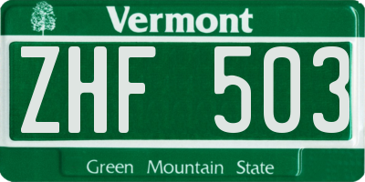 VT license plate ZHF503