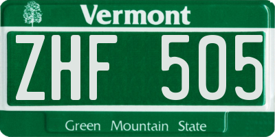 VT license plate ZHF505