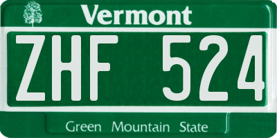 VT license plate ZHF524
