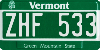 VT license plate ZHF533