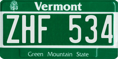 VT license plate ZHF534