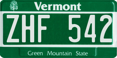 VT license plate ZHF542