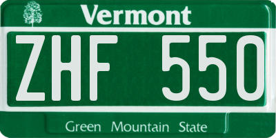 VT license plate ZHF550