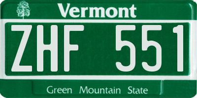 VT license plate ZHF551