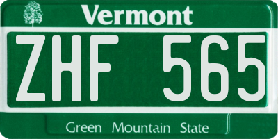 VT license plate ZHF565