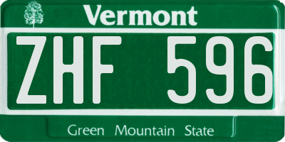 VT license plate ZHF596