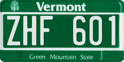 VT license plate ZHF601