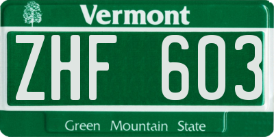 VT license plate ZHF603