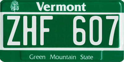 VT license plate ZHF607