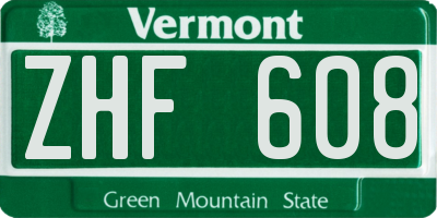 VT license plate ZHF608