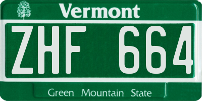 VT license plate ZHF664
