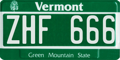 VT license plate ZHF666