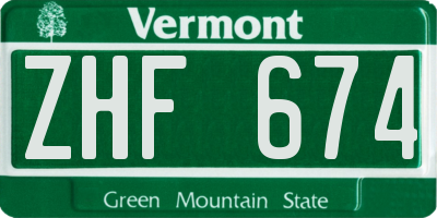 VT license plate ZHF674