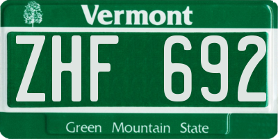 VT license plate ZHF692