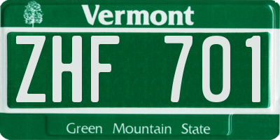 VT license plate ZHF701