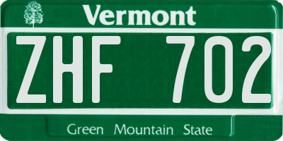 VT license plate ZHF702