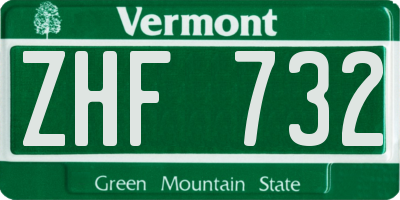VT license plate ZHF732