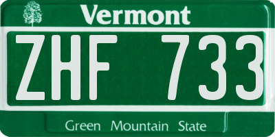 VT license plate ZHF733