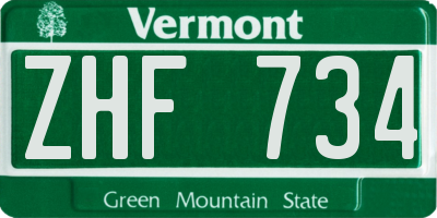 VT license plate ZHF734