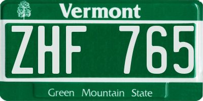 VT license plate ZHF765