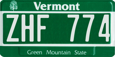 VT license plate ZHF774