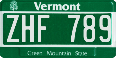 VT license plate ZHF789