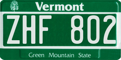 VT license plate ZHF802