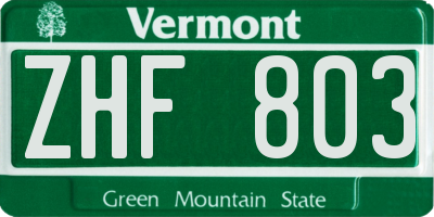 VT license plate ZHF803