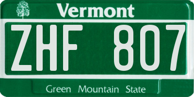 VT license plate ZHF807